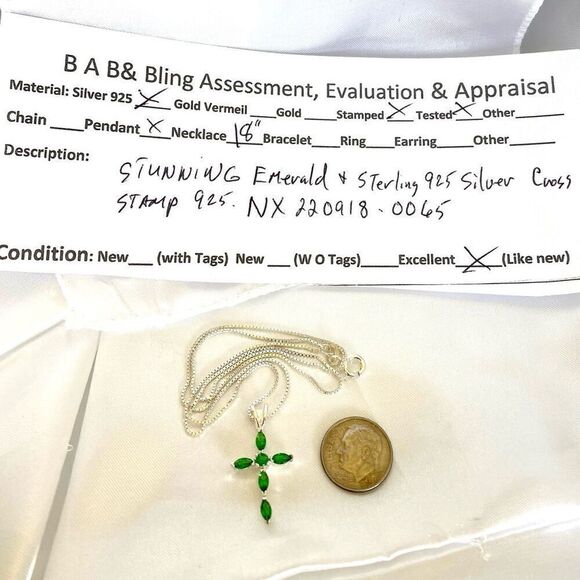 NX# Emerald & Sterling 925 Silver Cross Necklace - Picture 9 of 9